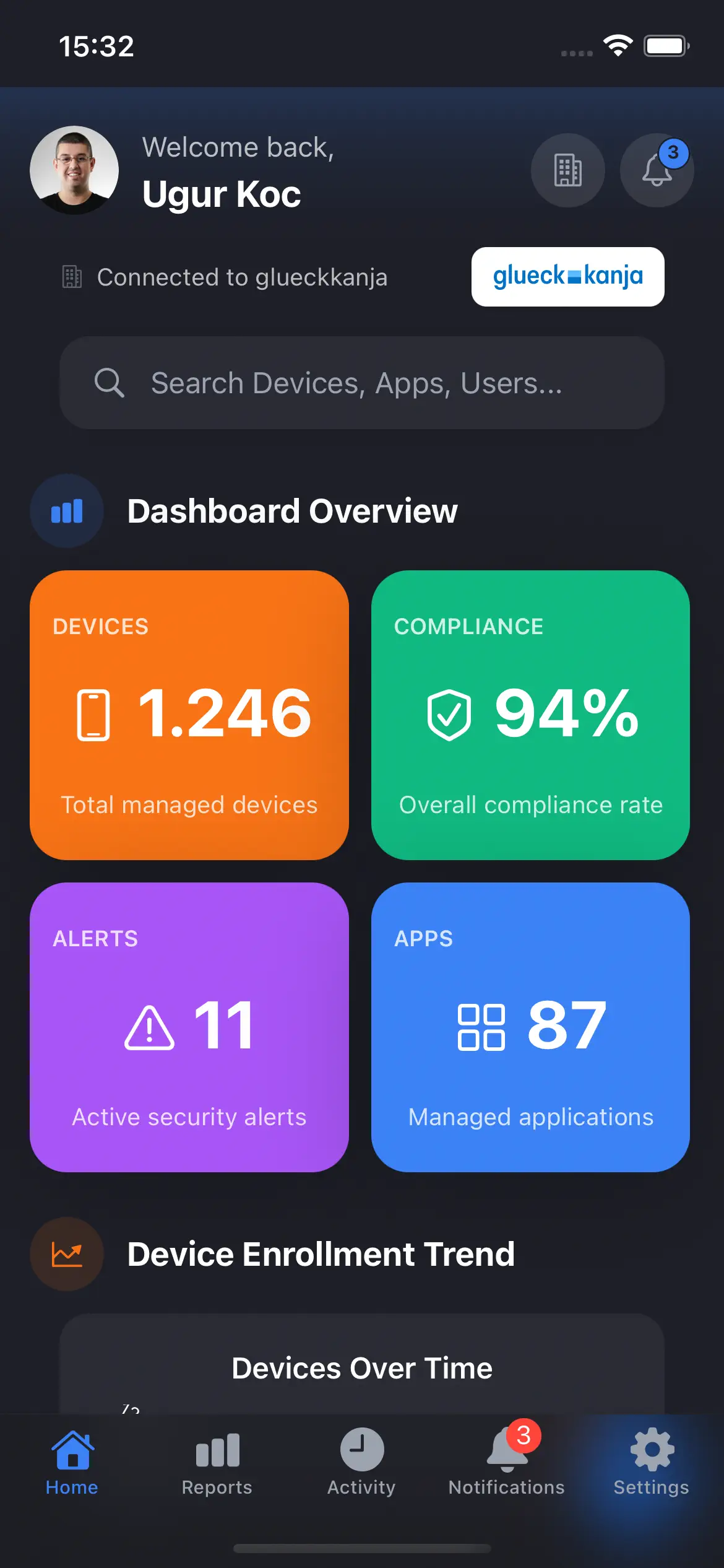 IntuneRemote Home Screen