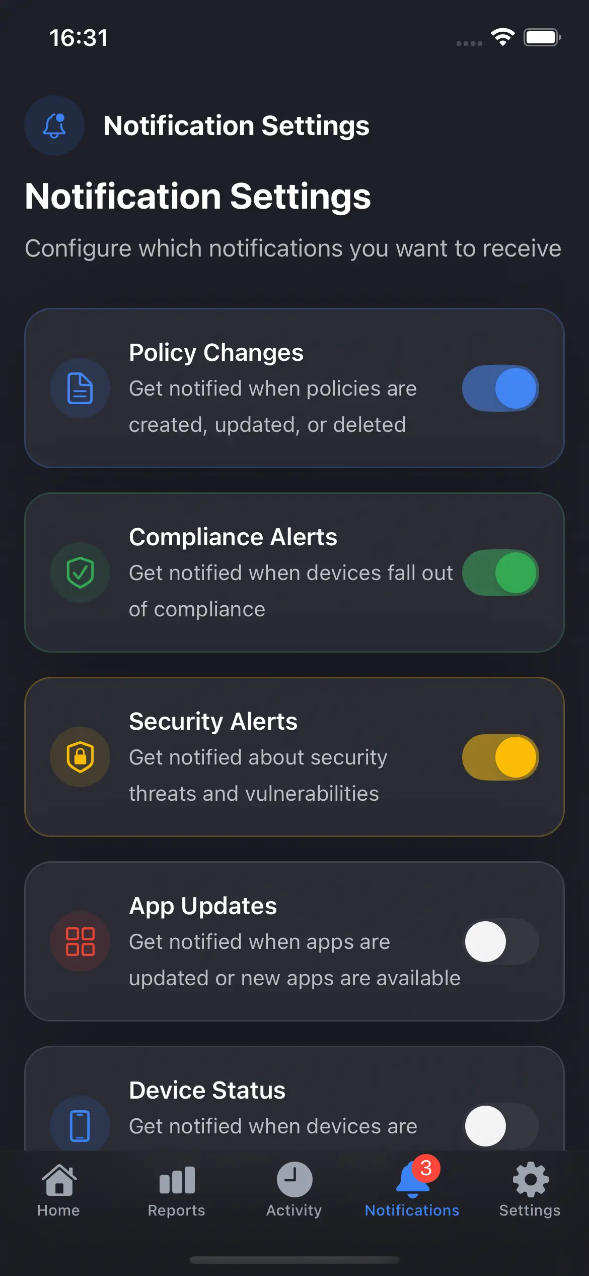 IntuneRemote Notifications Screen