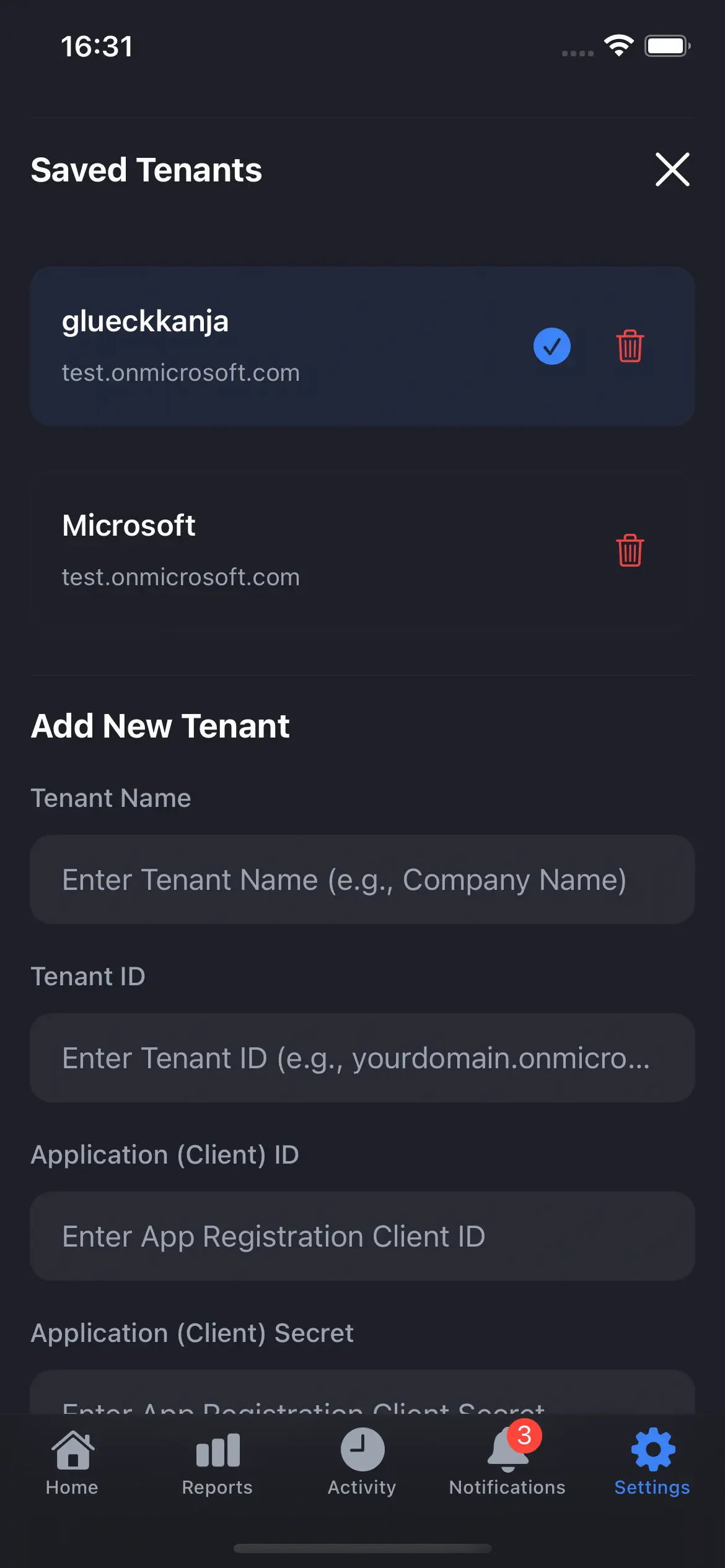 IntuneRemote Settings Screen